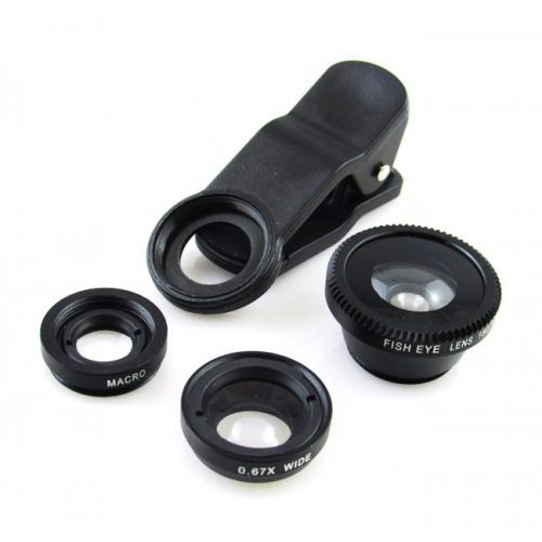 Lenzenset voor telefoon - fisheye, groothoek en macro