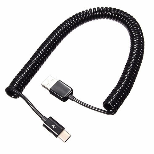 Gekrulde USB-C naar USB kabel - 3 meter - zwart