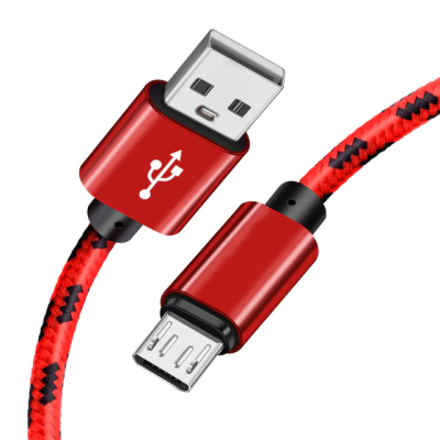 Nylon micro USB kabel 2 meter rood