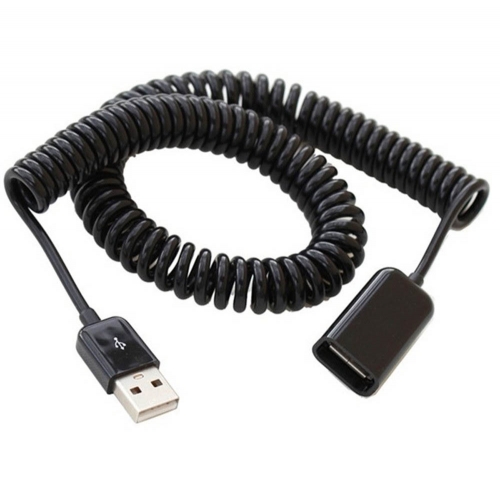 Gekrulde USB verlengkabel - 3 meter - zwart