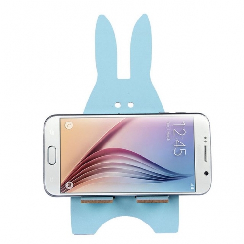 Telefoonhouder houten konijn blauw