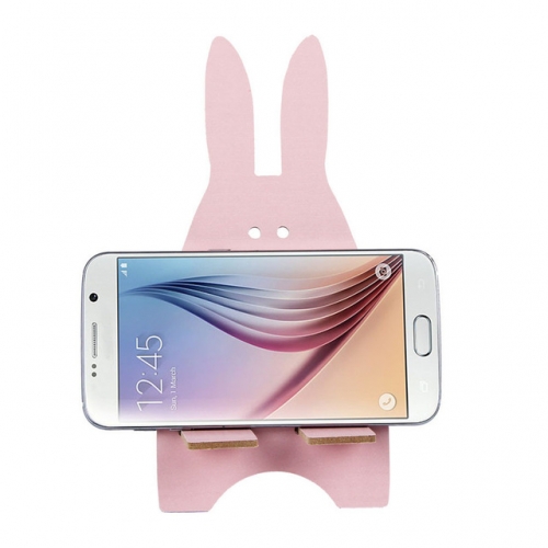 Telefoonhouder houten konijn roze