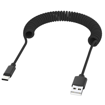 Nylon gekrulde USB-C kabel 1,3 meter zwart