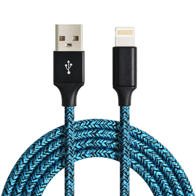 Lightning kabel nylon zigzag 1 meter blauw