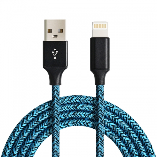 Lightning kabel nylon zigzag 1 meter blauw