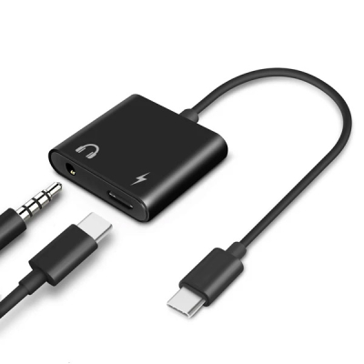 USB-C naar aux en USB-C adapter zwart