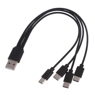 USB naar 4 x USB-C kabel 25 cm zwart